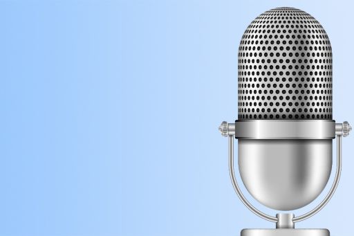 Podcast mic light blue background
