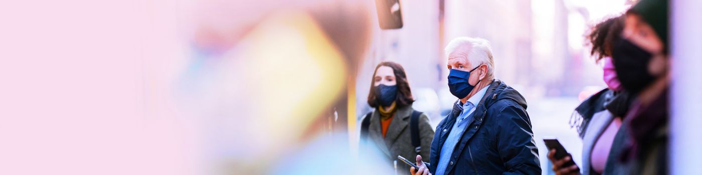 Public transport commuters wearing face masks