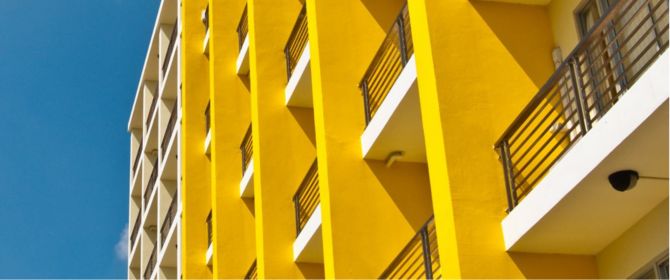 building outdoor yellow blue sky