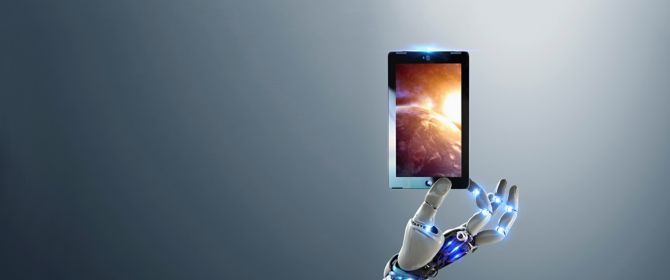 robot holding tablet