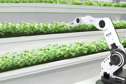 Roboter und grüne Pflanzen