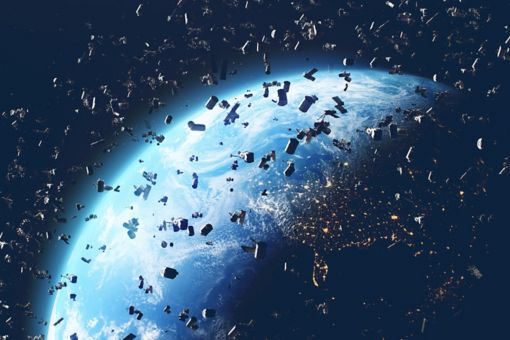 Satellites and space junk orbiting earth