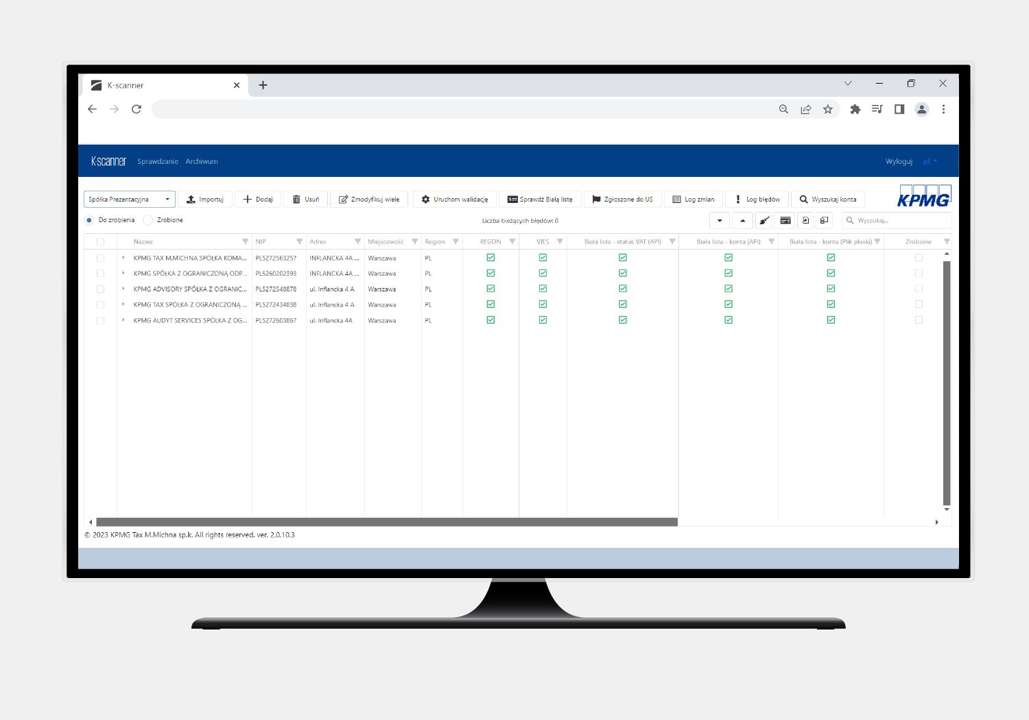 ekran z otwartą aplikacją KPMG K-scanner