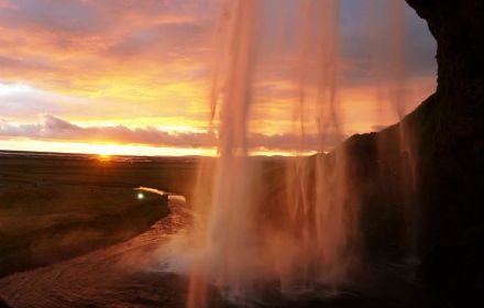 Seljalandsfoss waterfall at sunset, Iceland
