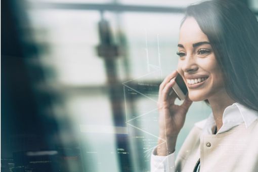 Smiling woman talking on phone
