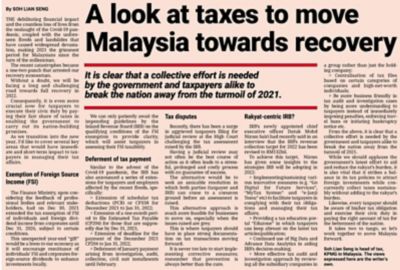 A Look At Taxes To Move Malaysia Towards Recovery - KPMG Malaysia