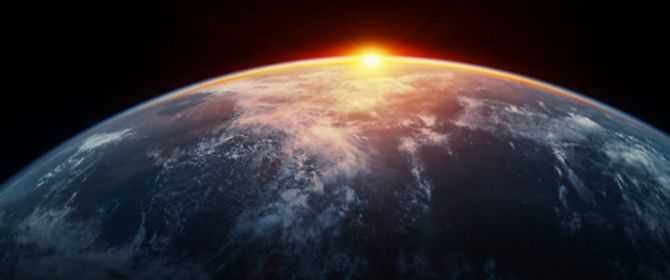 Sunset view of earth from space