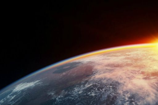Sunset view of half earth from space