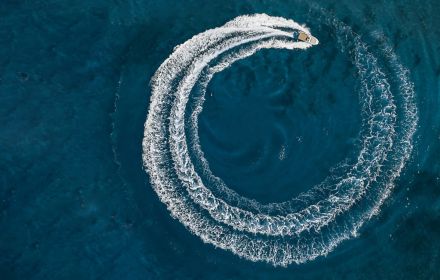 Top view of boat travelling in circles