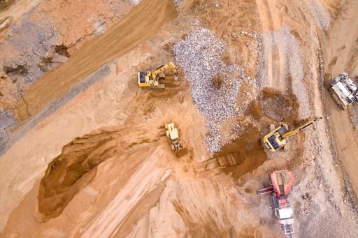 Top-view of JCB machines at construction site