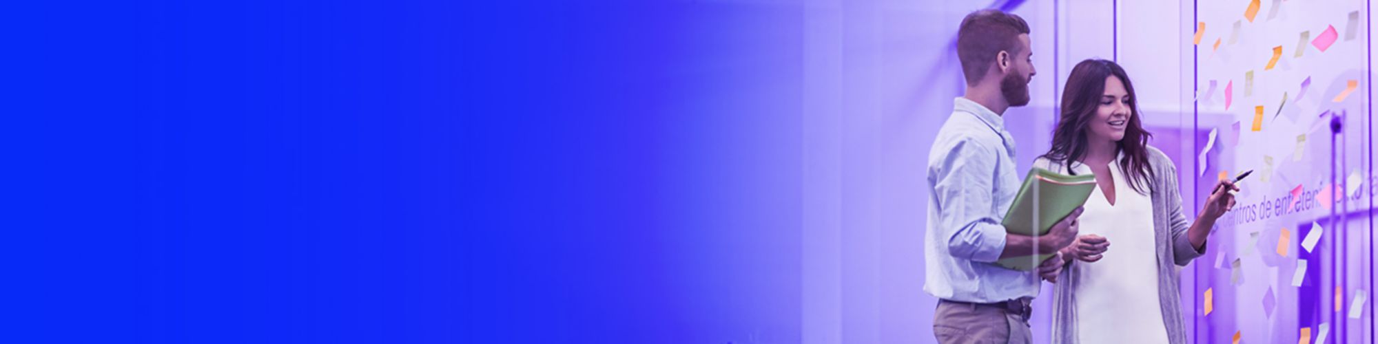 two people working together banner