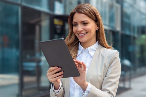 Young woman looking at tablet