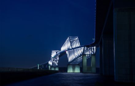 View of lit up bridge at night