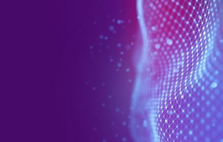 Wave of dots in grid purple blue background