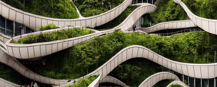 Wavy hanging gardens in a building