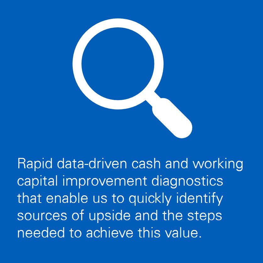 Rapid data-driven cash and working capital improvement diagnostics that enable us to quickly identify sources of upside and the steps needed to achieve this value.