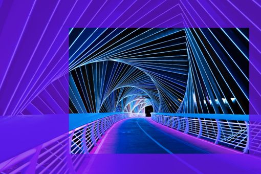 Illuminated path through tunnel