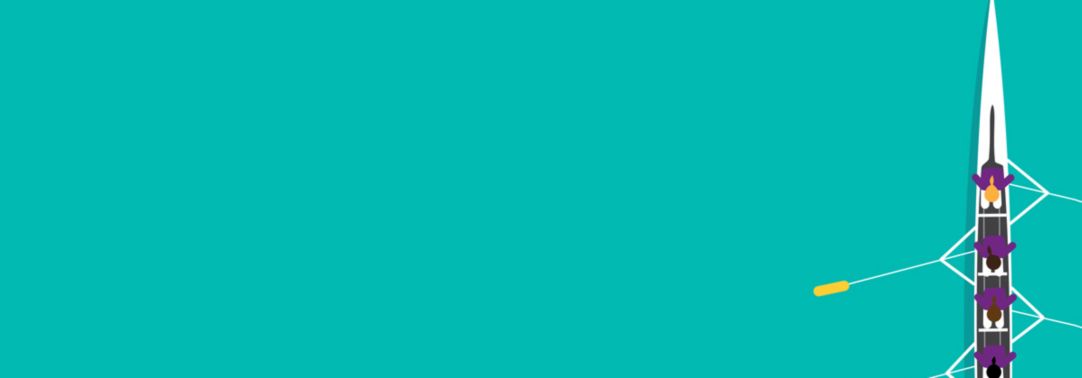White rowing boat on teal background