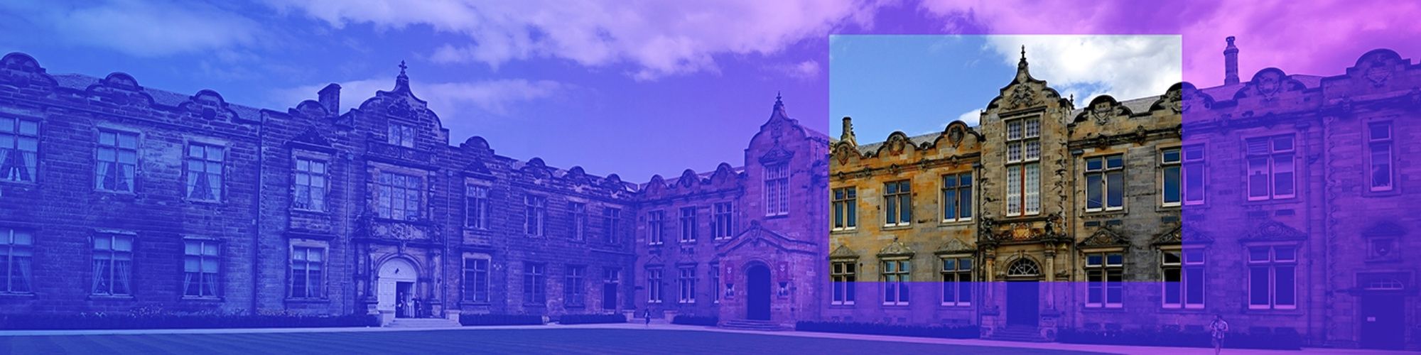 View of a building and the sky with a purple overlay