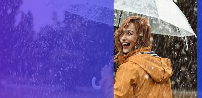 happy woman holding umbrella