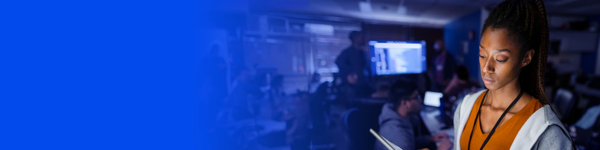 woman scared look at ipad