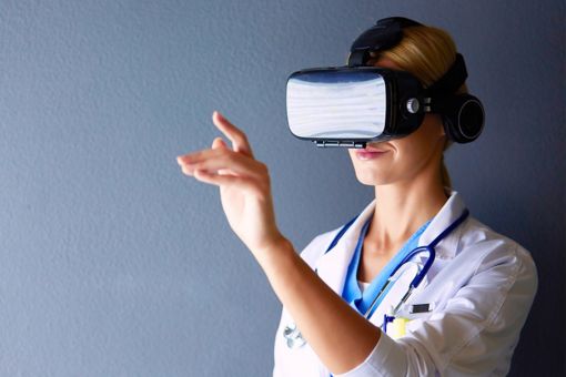 Woman using virtual digital glasses