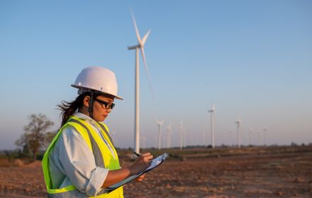 Women working at wind turbine farm
