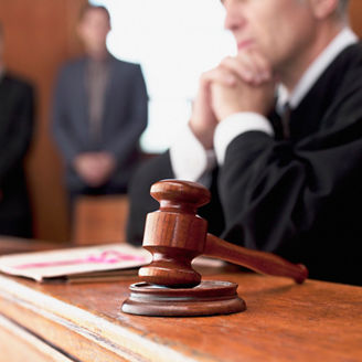 Judge and gavel in courtroom