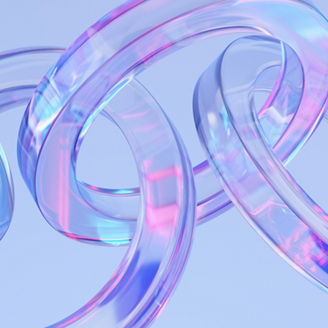 Glass rings composition on blue background. 3d rendering.