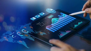 Data analysis of digital financial technology business and economic statistics growth graph. Concept of virtual dashboard technology digital marketing and global economy network connection.