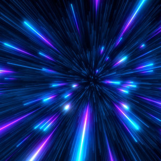 Abstract background in blue and purple neon glow colors on black. Speed of light in galaxy. Explosion in universe. Cosmic background for event, party, carnival, celebration, anniversary or other.