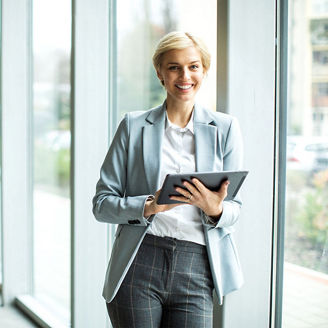 Woman holding a tablet