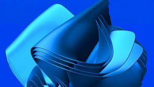 3D light blue curved shapes with a cobalt blue background