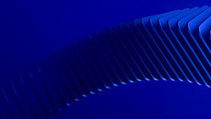 A collection of 3D square transparent shapes in a curved line with a dark blue background