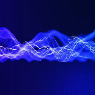 3D render of an abstract technology with flowing cyber particles