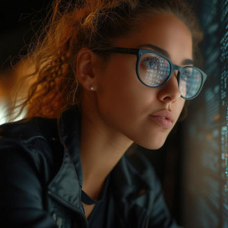 woman looking at digital screen