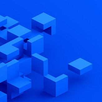 Abstract 3d render of blue geometric shapes on a blue background