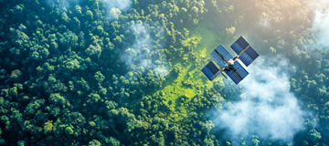 Imagem de uma floresta com um satélite