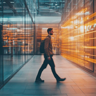 Man walking in modern office building