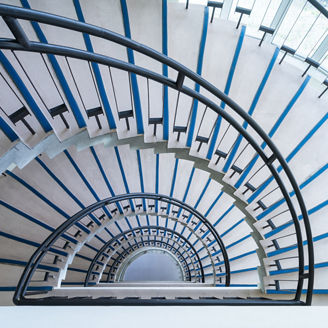 helical stairway, simple modern semicircle staircase, view from the top down