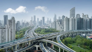 city interchange in shanghai, elevated road junction and bule sky