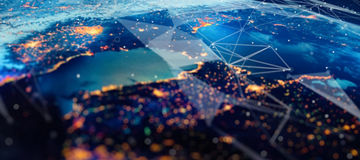 Communication technology for internet business. Global world network and telecommunication on earth cryptocurrency and blockchain and IoT. Elements of this image furnished by NASA