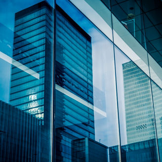 Reflection of architecture on modern office building