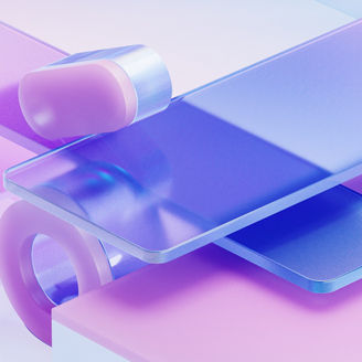 Gradient glasses and cubes, 3d rendering. Computer digital drawing.