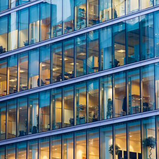 Windows of Skyscraper Business Office, Corporate building in London City, England, UK