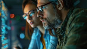 A duo of engineers scrutinizing code on laptop searching for errors as a team of developers collaborate on an AI cloud computing project --ar 16:7 --stylize 250 Job ID: 4ef5ac77-e1f9-4930-af86-2dfc34d3e75b