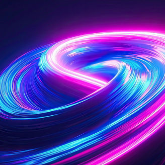 Abstract iridescent neon holographic twisted wake in motion. Vibrant colorful gradient design element for banner, background