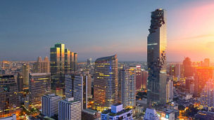 Aerial view of Bangkok modern office buildings