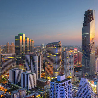 Aerial view of Bangkok modern office buildings