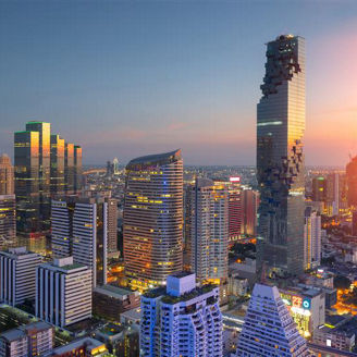 Aerial view of Bangkok modern office buildings